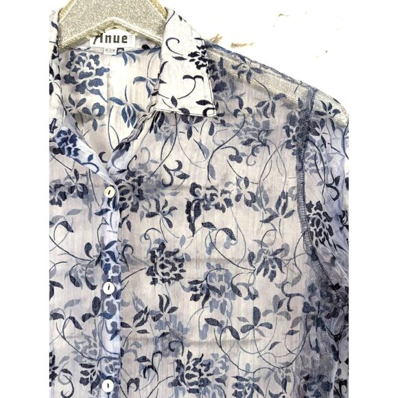 A'NUE LIGNE Sheer Burnout Velvet Popover Top Ethereal Feminine Artsy Medium - Picture 2 of 7